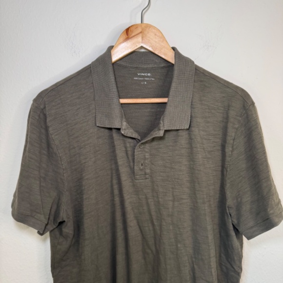 Vince Polo Shirt Men's LG Green Casual Slub Cotton - Picture 2 of 4